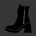 Black Lace Up Knee High Leather Boots With Chunky Heel And Yellow Stitching