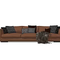 Stylish Brown Three Seater Sofa With Multiple Patterned Pillows And Furry Throw 3d model
