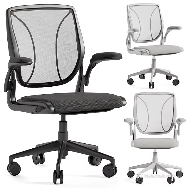 Modern Ergonomic Office Chair With Mesh Backrest Armrests And Swivel Wheels 3d model 