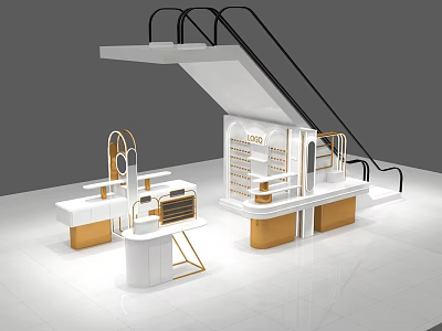 Luxury Jewelry Display Interior With Modern White Gold Counters And Shelves 3d model