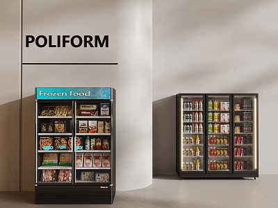 POLIFORM Modern Commercial Refrigerated Display Cabinets With Frozen Food Products 3d model