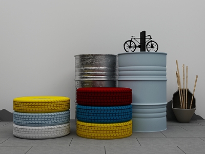 Oil drum tire combination 3d model