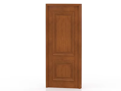 Classic Brown Wooden Hinged Door With Simple Panel Design For Home Interiors 3d model