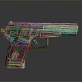 Detailed Pixel Style Pistol With Camouflage Pattern And Red Logo On Grip