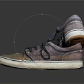 Worn Casual Lace Up Shoes With Scuffed Gray Brown Upper And White Soles