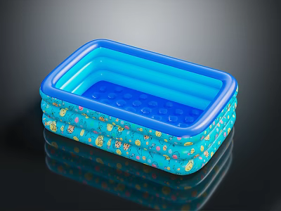 Blue Inflatable Kids Pool With Cartoon Patterns And Non Slip Bottom Design 3d model
