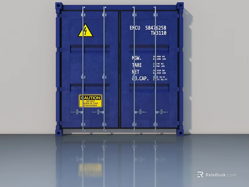 Blue Container With Double Swing Doors And Warning Caution Labels 3d model