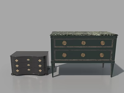Classic Dark Green Room Divider Cabinet With Marble Top And Gold Accents 3d model