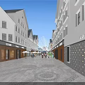 Bustling Commercial Street With Modern Buildings String Lights Shops Pedestrians And Vibrant Atmosphere