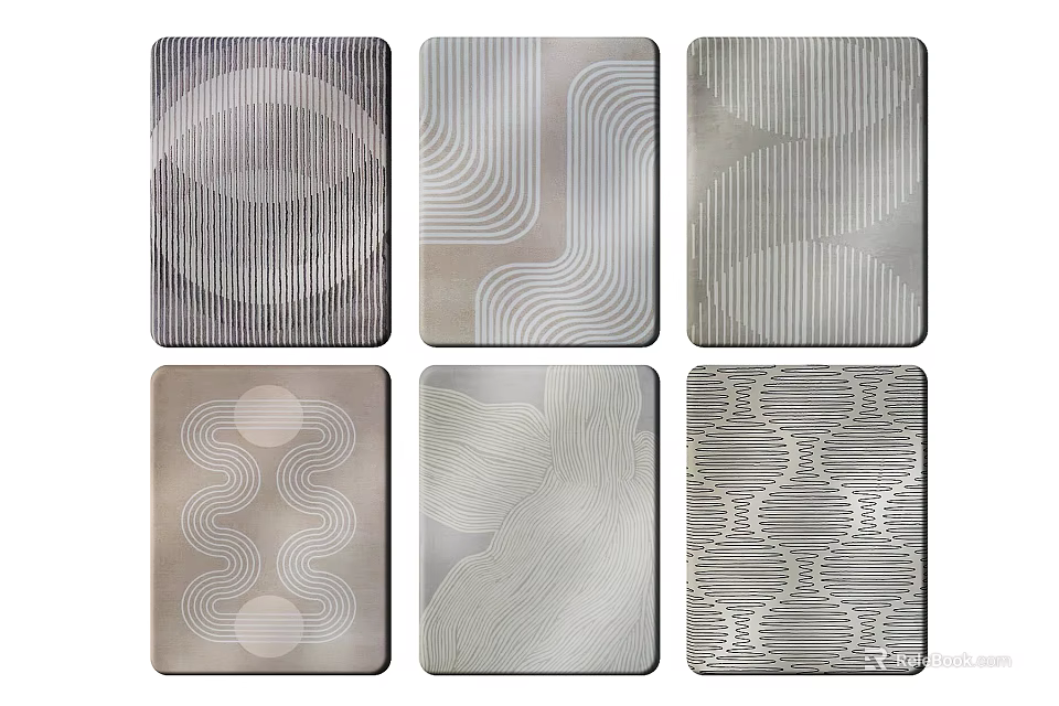 Set of Six Square Decorative Panels Featuring Different Geometric Patterns and Textured Designs 3d model 