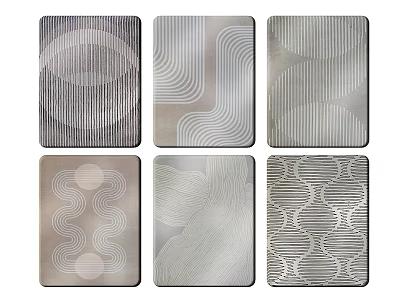 Set of Six Square Decorative Panels Featuring Different Geometric Patterns and Textured Designs 3d model