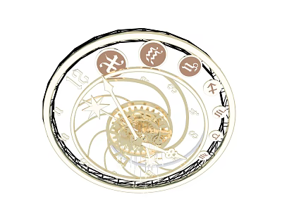Decorative Circular Mechanical Gear Spiral Design With Symbols For Home Decor 3d model