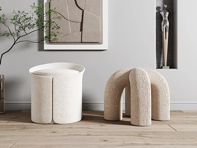 Modern Ivory Sofa Stools With Textured Circular And Arched Designs For Living Room 3d model