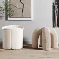 Modern Ivory Sofa Stools With Textured Circular And Arched Designs For Living Room