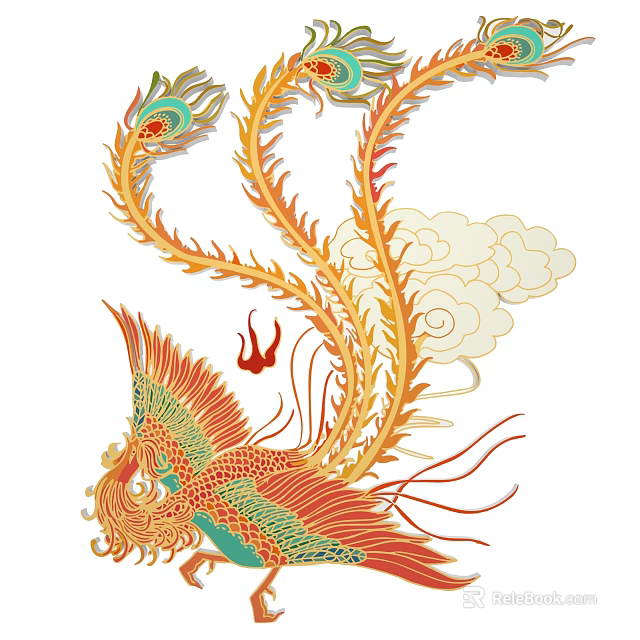 Chinese Style Phoenix Wall Decor With Golden Feathers And Cloud Patterns 3d model 