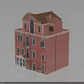 Detailed Pink Multi Story Building Model With Windows Balconies And Roof