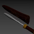 Ornamented Brown Carved Handle And Shiny Silver Blade With Gold Top