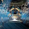 Luxurious Banquet Hall Interior Design With White Petal Ceiling Blue Lighting And Arched Accents