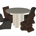Stylish Modern Round White Dining Table Set With Black Brown Curved Chairs 3d model