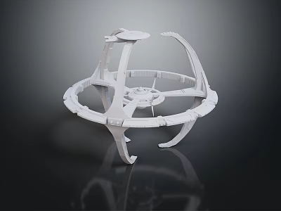 White Circular Mechanical Structure Model With Support Arms And Inner Details 3d model