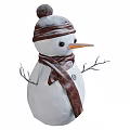 Adorable Snowman Wearing Brown Scarf And Striped Hat With Twig Arms And Carrot Nose