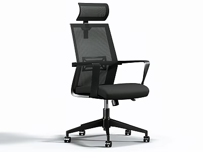 Modern Office Chair Featuring Mesh Back Headrest Black Seat And Swivel Wheels 3d model