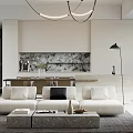 Modern Living And Dining Room Interior With Forest View Chandelier Sofa And Dining Table