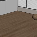 Modern Wooden Floor Interior with White Wall Window and Round Wooden Ball