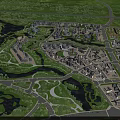 Aerial View Urban Planning With Rivers Lakes Buildings Roads And Green Spaces