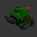 Green Military Tank With Yellow Triangular Patterns Tracks And Cannon On Dark Background 3d model