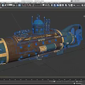 Vintage Steampunk Submarine With Metallic Exterior Brass Details Round Portholes And Conning Tower