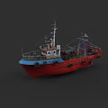 Red And Blue Commercial Ship With Fenders Mast And Deck Equipment