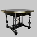 Elegant Round Table With Black Carved Legs Gold Edge And Decorative Tabletop