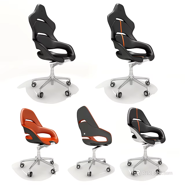 Stylish Modern Ergonomic Office Chairs With Black And Orange Swivel Design 3d model 