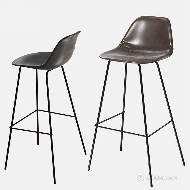 Modern Brown Leather Bar Stools With Sleek Black Metal Legs Design 3d model 