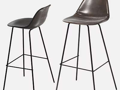 Modern Brown Leather Bar Stools With Sleek Black Metal Legs Design 3d model