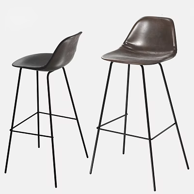 Modern Brown Leather Bar Stools With Sleek Black Metal Legs Design 3d model