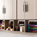 Modern Display Cabinet With Metal Handles And Open Shelves For Decorative Items