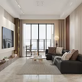 Modern Living Dining Room Interior Design With Sofa TV Wall And Large Windows