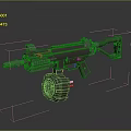 Green Military Machine Gun With Tactical Scope Bipod And Ammo Chain