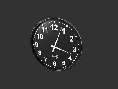 Round Black Wall Clock With White Numbers And Simple Modern Design 3d model