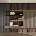 Modern Wooden Bookshelf With Shelves Books Decorative Items And LED Lighting In Living Room Interior