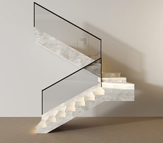 modern stair glass stair handrail stair step lamp 3d model