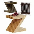 Wooden Z Shaped Corner Table With Red Fruits And Glass Decoration