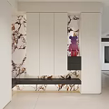 Modern Entryway Hallway With Marble Walls White Cabinetry And Decorative Figure