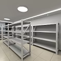 Spacious Storage Room With Metal Shelves White Walls And Tile Floor