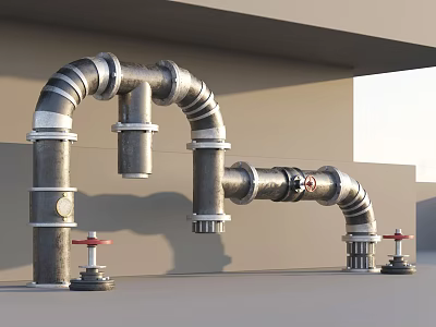 Sturdy Industrial Metal Pipes With Elbow Joints Valves Flange Connections And Bolted Fittings 3d model