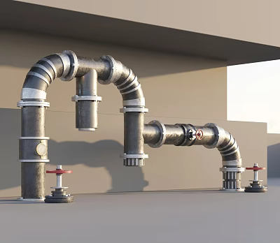 Sturdy Industrial Metal Pipes With Elbow Joints Valves Flange Connections And Bolted Fittings 3d model