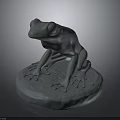 Gray Frog Sculpture Sitting On Round Base With Detailed Legs Decorative Ornament