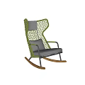 Green Woven Outdoor Rocking Chair With Gray Cushions Metal Frame And Wooden Legs